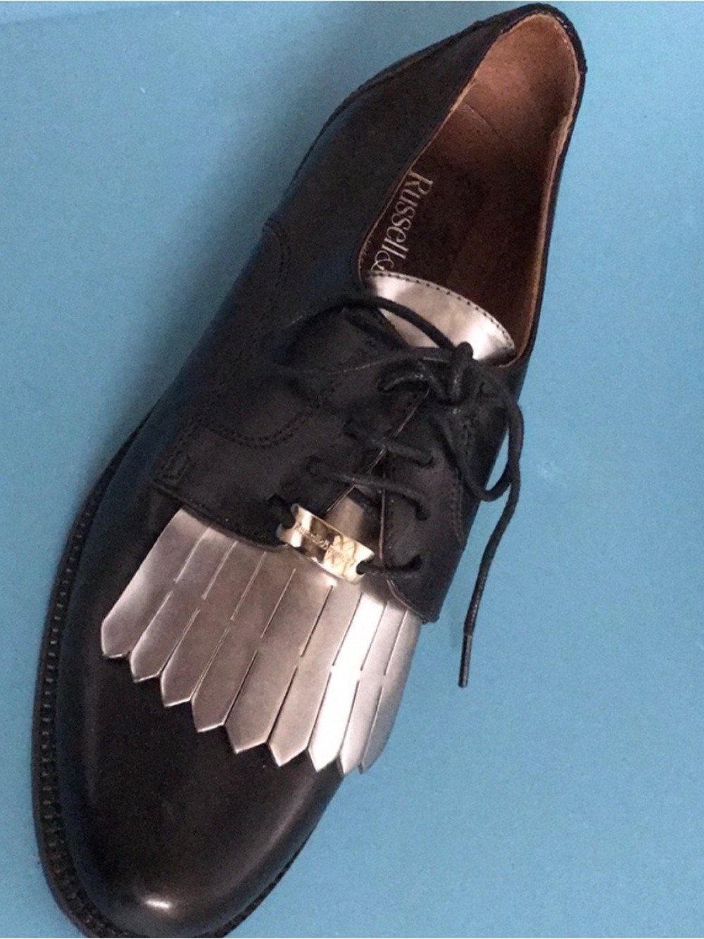 NWOB - Russell & Bromley Black with Silver Kiltie Lace-up Shoe, size EU 38